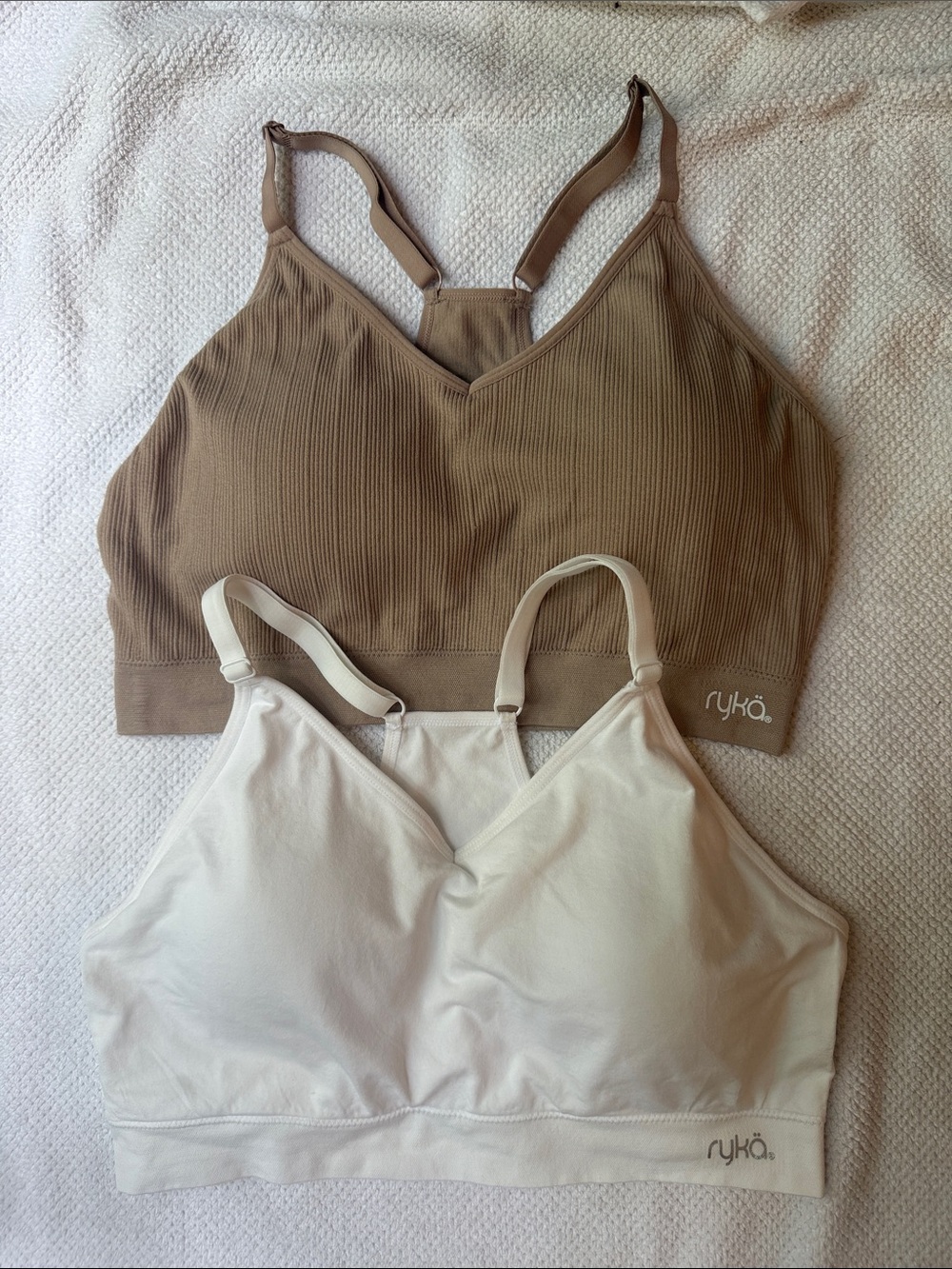 RYKA 2-Pack Seamless V-Neck Sports Bras White Nude XL